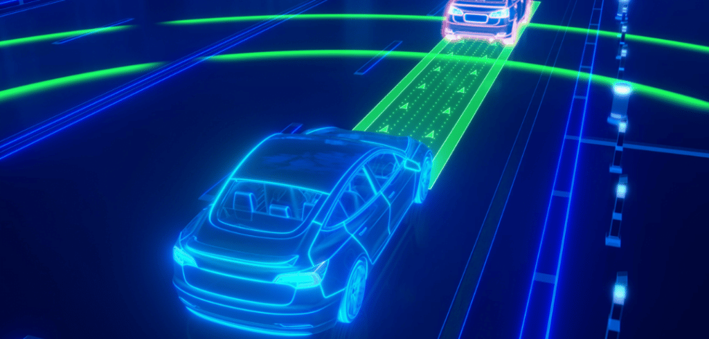 illustration voiture autonome qui détecte un autre véhicule devant lui