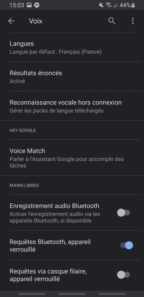Google assistant paramètres voix