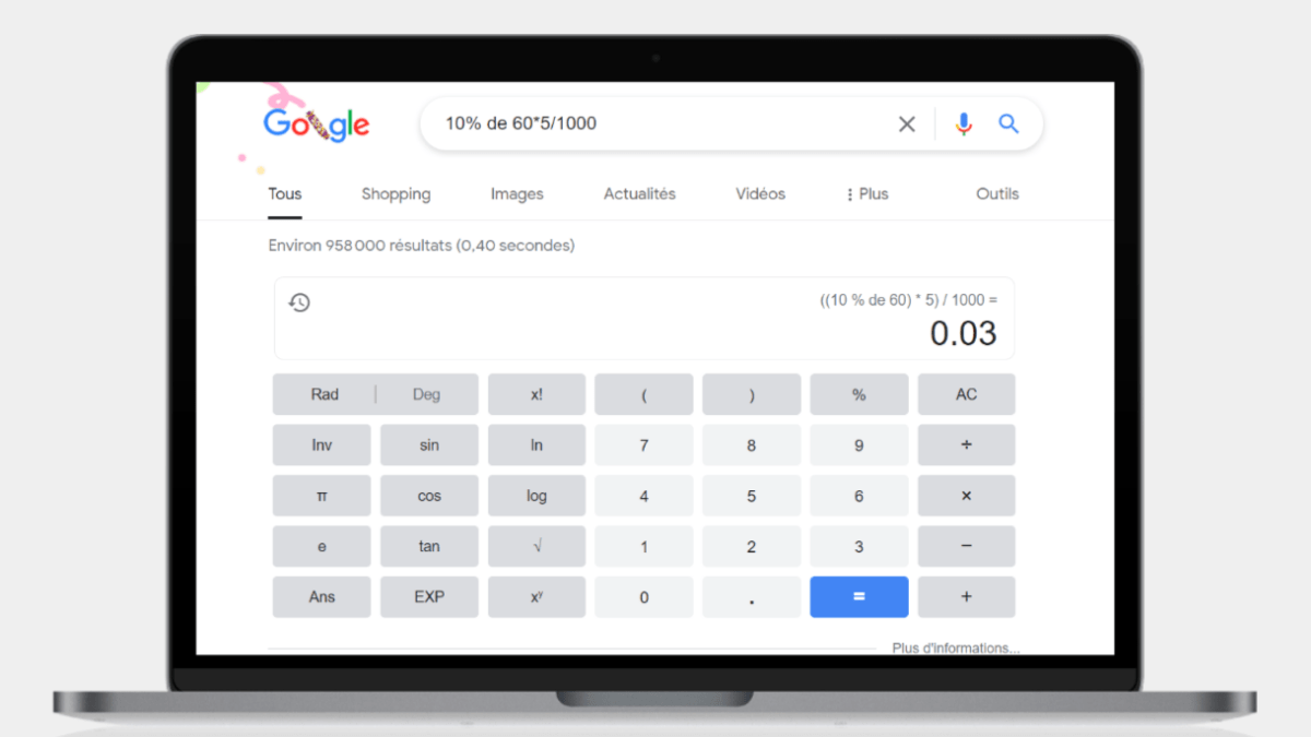 Recherche Google Calculatrice
