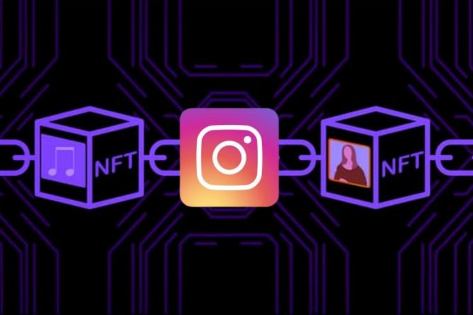 logo instagram et NFT sur fond noir