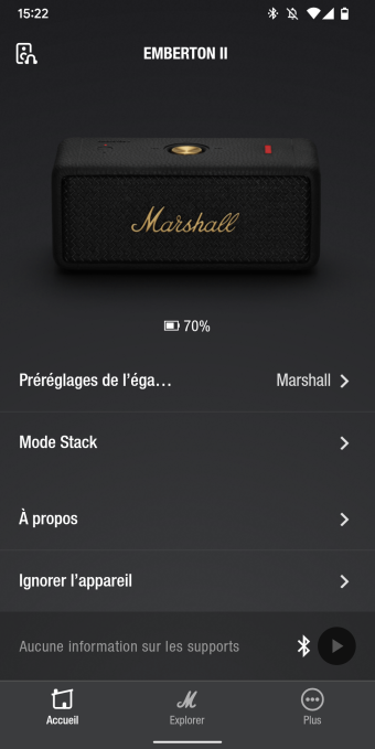 Application Marshall Bluetooth Accueil