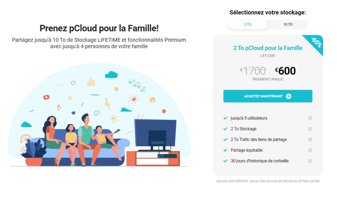 pcloud offre famille 10 To stockage 