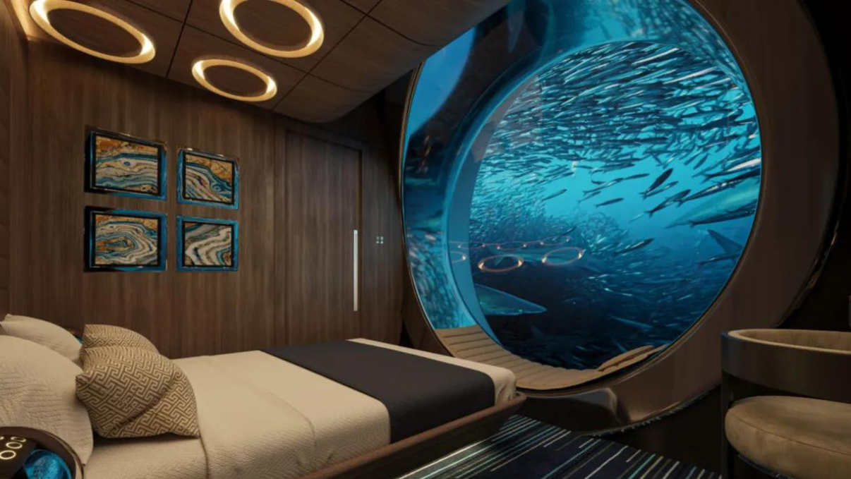 Nautilus sous marin luxe chambre hublot