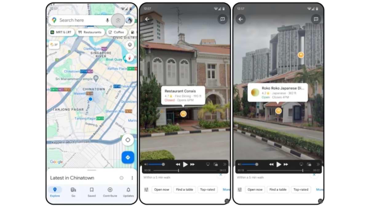 Visuel et capture d'écran de la nouvelle fonctionnalité de Google Maps via Lens