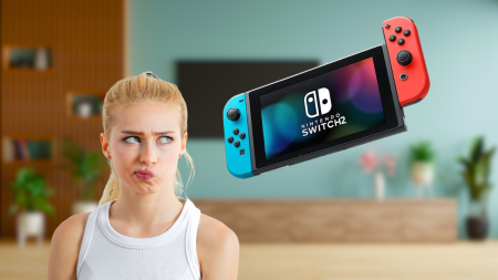 Femme déçue à côté d'une Nintendo Switch