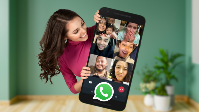 Une femme découvre la nouvelle fonctionnalité d'appel de WhatsApp