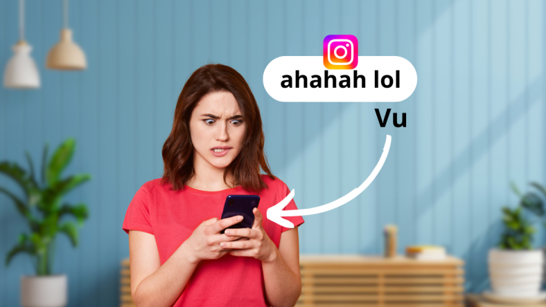 Une femme est surprise devant la nouvelle fonctionnalité Instagram