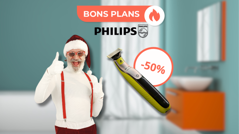 Le père Noel se trouve devant le rasoir Philips en promo