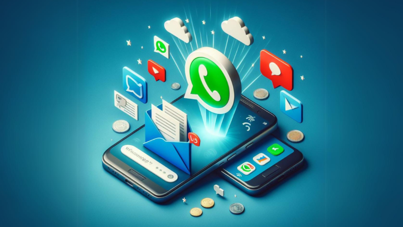Un smartphone avec WhatsApp envoie des messages vers d'autres applications