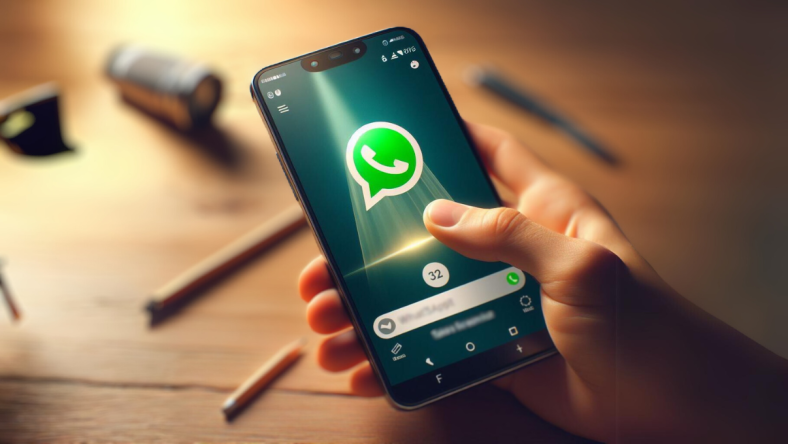 WhatsApp Sur un smartphone avec des appareils photos à côté