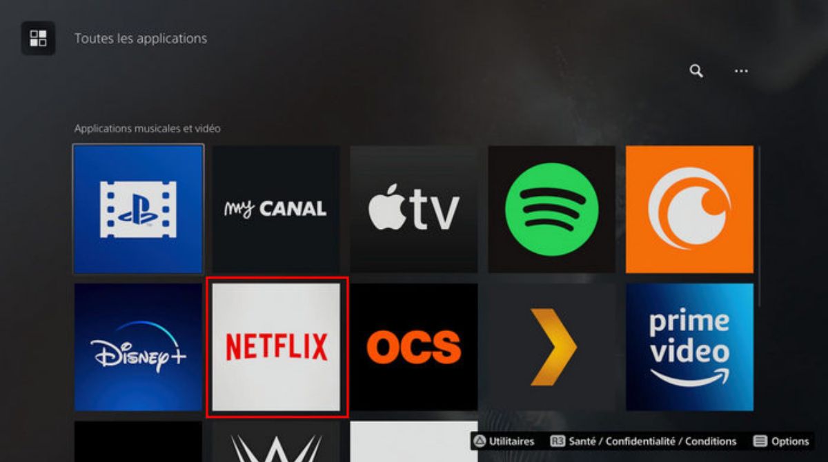 le menu de la PS5 avec Netflix dessus